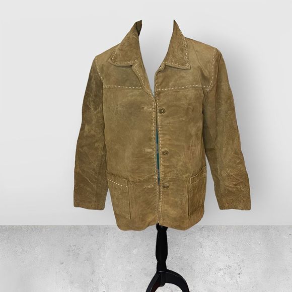 Denim & Co Comfortable Fashionable Premium Soft Tan Suede Leather Classic Jacket - Picture 1 of 7